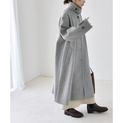 カランシエル quaranciel 《一部追加予約》PURE WOOL スタンド & ステンカラー ロング コート （グレー）｜詳細画像