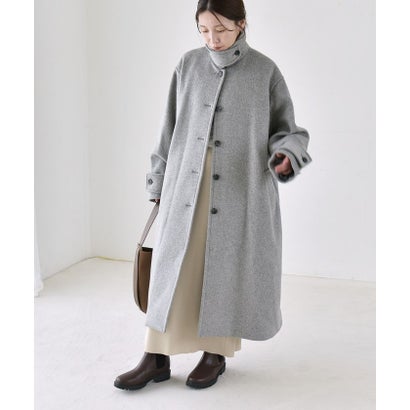 カランシエル quaranciel 《一部追加予約》PURE WOOL スタンド & ステンカラー ロング コート （グレー）｜詳細画像