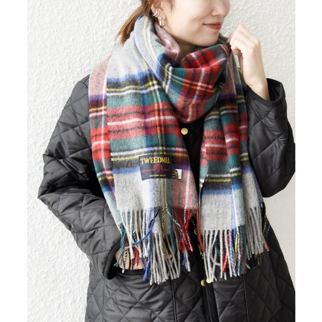 TWEED MILL: チェック ストール 25AW （ライトグレー）
