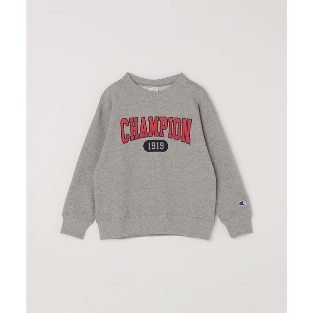 Champion: クルーネック カレッジライク ロゴ スウェット （ライトグレー）