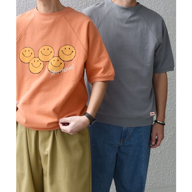 【SHIPS any別注】athletic wear MASON: スマイルマーク/刺繍 スウェット Tシャツ◆ （オレンジ）