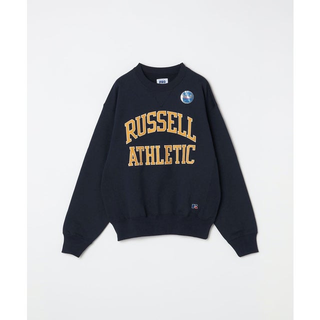 RUSSELL ATHLETIC: 〈洗濯機可能〉プロコットン ロゴプリント クルーネック スウェット （ネイビー）