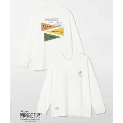 シップス エニィ SHIPS any SNOOPY コラボ ヴィンテージライク ペナント グラフィック プリント Tシャツ(ロンT)◆ （ホワイト系その他）｜詳細画像