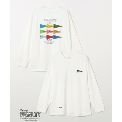 シップス エニィ SHIPS any SNOOPY コラボ ヴィンテージライク ペナント グラフィック プリント Tシャツ(ロンT)◆ （ホワイト系その他）｜詳細画像