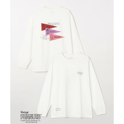 シップス エニィ SHIPS any SNOOPY コラボ ヴィンテージライク ペナント グラフィック プリント Tシャツ(ロンT)◆ （ホワイト系その他）｜詳細画像