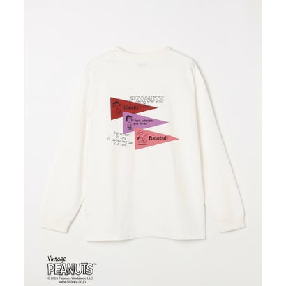 シップス エニィ SHIPS any SNOOPY コラボ ヴィンテージライク ペナント グラフィック プリント Tシャツ(ロンT)◆ （ホワイト系その他2）｜詳細画像