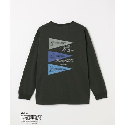 シップス エニィ SHIPS any SNOOPY コラボ ヴィンテージライク ペナント グラフィック プリント Tシャツ(ロンT)◆ （ブラック）｜詳細画像