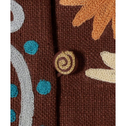 bon_meur:〈洗濯機可能〉フラワー 刺繍 ノーカラー ジャケット （ネイビー）｜詳細画像