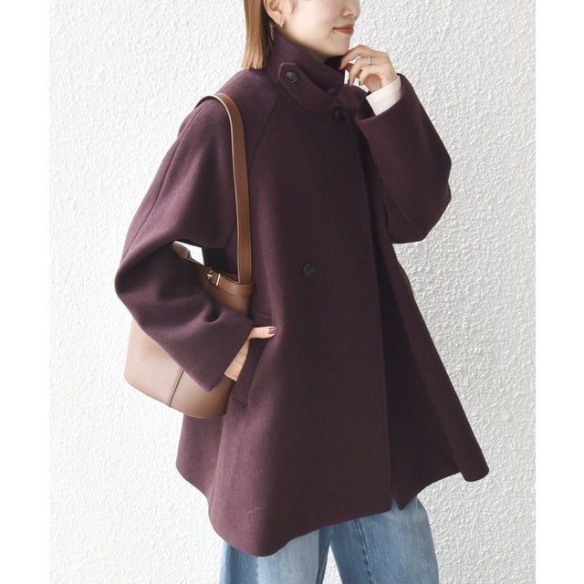 《一部追加予約》【WEB限定】PURE WOOL スタンド & テーラード ハーフ コート （ブラウン）