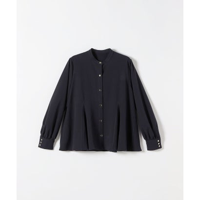 〈洗濯機可能〉裏起毛 バンドカラー フレア ブラウス［NAVY BLUE］ （ネイビー）｜詳細画像