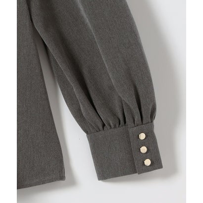 〈洗濯機可能〉裏起毛 バンドカラー フレア ブラウス［NAVY BLUE］ （グレー）｜詳細画像
