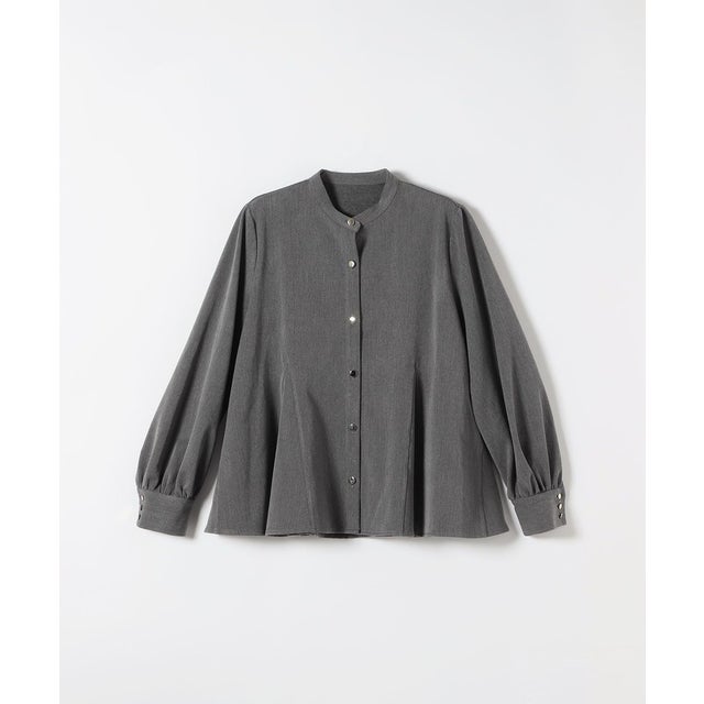 〈洗濯機可能〉裏起毛 バンドカラー フレア ブラウス［NAVY BLUE］ （グレー）