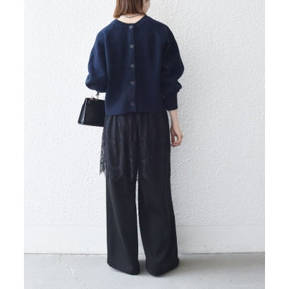 《予約》〈洗濯機可能〉レース レイヤード サテン ワイド パンツ （ベージュ）｜詳細画像