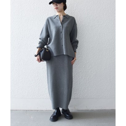 《予約》【WEB限定】〈手洗い可能〉ニット シャツ × タイトスカート セットアップ （グレー）｜詳細画像