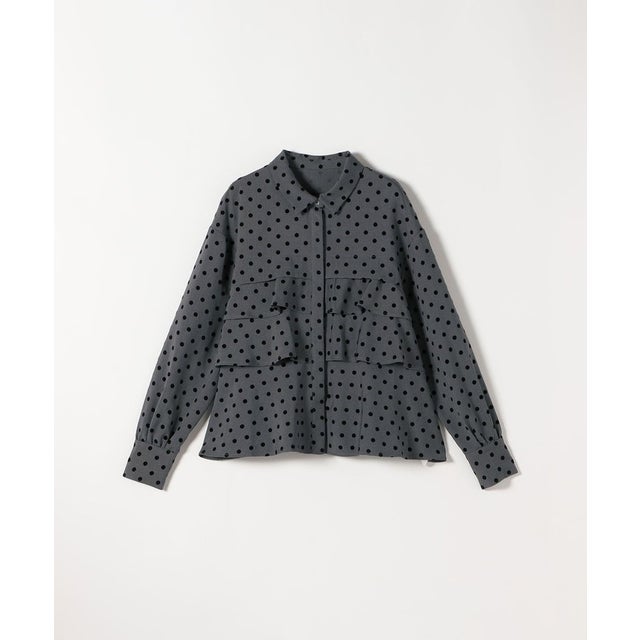 〈洗濯機可能〉フロッキー ドット ティアード シャツ ［NAVY BLUE］ （チャコールグレー）