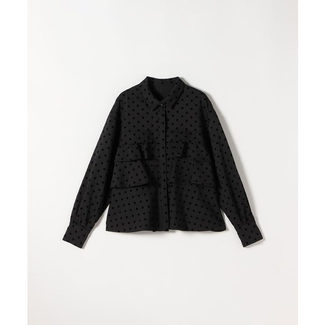 〈洗濯機可能〉フロッキー ドット ティアード シャツ ［NAVY BLUE］ （ブラック）