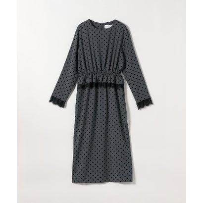 〈洗濯機可能〉フロッキー ドット レース ペプラム ワンピース ［NAVY BLUE］ （ブラック）｜詳細画像