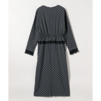 〈洗濯機可能〉フロッキー ドット レース ペプラム ワンピース ［NAVY BLUE］ （ブラック）｜詳細画像