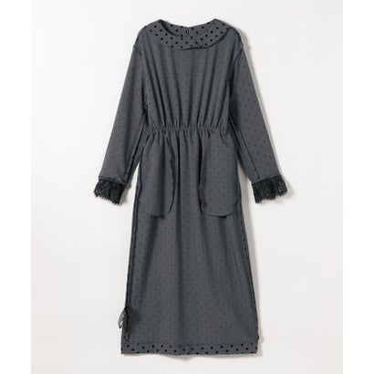〈洗濯機可能〉フロッキー ドット レース ペプラム ワンピース ［NAVY BLUE］ （ブラック）｜詳細画像
