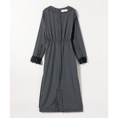 〈洗濯機可能〉フロッキー ドット レース ペプラム ワンピース ［NAVY BLUE］ （ブラック）｜詳細画像