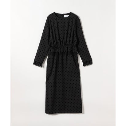 〈洗濯機可能〉フロッキー ドット レース ペプラム ワンピース ［NAVY BLUE］ （ブラック）｜詳細画像