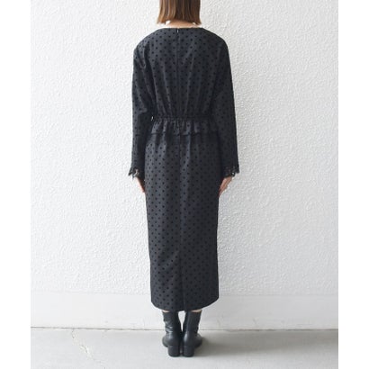 〈洗濯機可能〉フロッキー ドット レース ペプラム ワンピース ［NAVY BLUE］ （ブラック）｜詳細画像