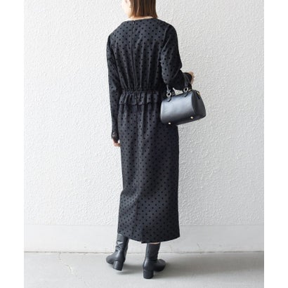 〈洗濯機可能〉フロッキー ドット レース ペプラム ワンピース ［NAVY BLUE］ （ブラック）｜詳細画像