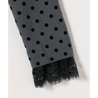 〈洗濯機可能〉フロッキー ドット レース ペプラム ワンピース ［NAVY BLUE］ （チャコールグレー）｜詳細画像