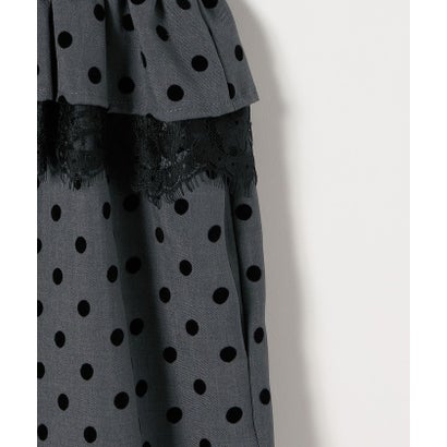 〈洗濯機可能〉フロッキー ドット レース ペプラム ワンピース ［NAVY BLUE］ （チャコールグレー）｜詳細画像