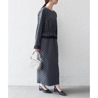 〈洗濯機可能〉フロッキー ドット レース ペプラム ワンピース ［NAVY BLUE］ （チャコールグレー）｜詳細画像