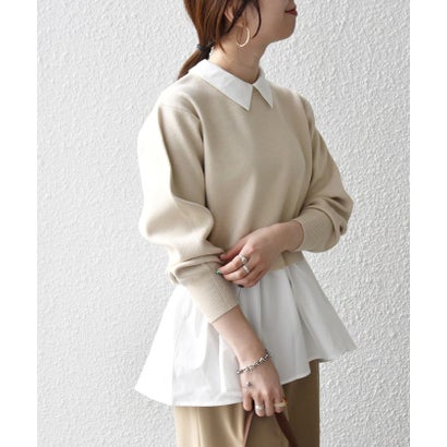 シップス エニィ SHIPS any 《予約》【WEB限定】〈手洗い可能〉レギュラーカラー シャツ ドッキング ペプラム ニット （ネイビー）｜詳細画像
