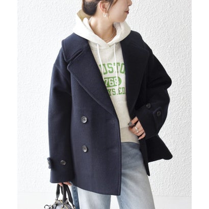 【WEB限定】カシミヤ ミックス テーラード ショート Pコート （ブルー系）｜詳細画像