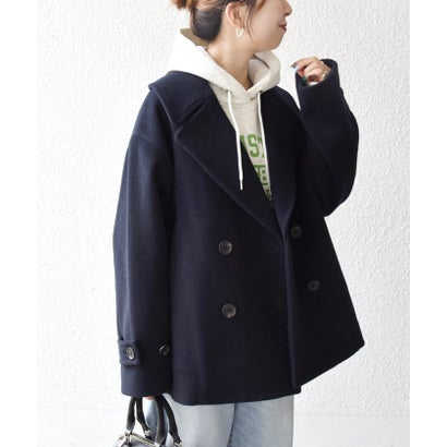 【WEB限定】カシミヤ ミックス テーラード ショート Pコート （ブルー系）｜詳細画像