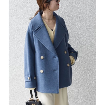 【WEB限定】カシミヤ ミックス テーラード ショート Pコート （ブルー系）｜詳細画像