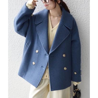 【WEB限定】カシミヤ ミックス テーラード ショート Pコート （ブルー系）｜詳細画像