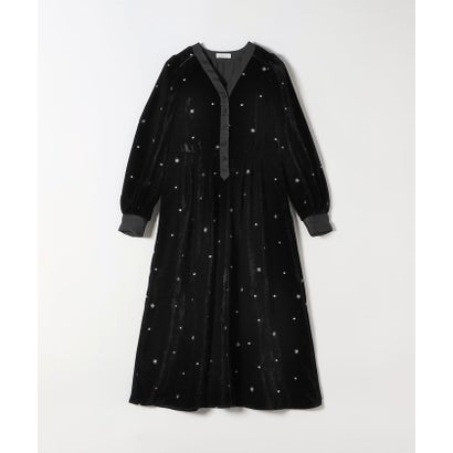 シップス エニィ SHIPS any 《追加予約》〈手洗い可能〉ポリエステル ベロア 刺繍 タック フレア ワンピース （ネイビー）｜詳細画像