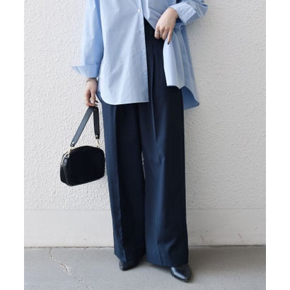 《予約》〈洗濯機可能〉グレンチェック センタープレス イージー ワイド パンツ［NAVY BLUE］ （グレー）｜詳細画像