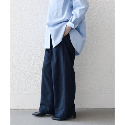 《予約》〈洗濯機可能〉グレンチェック センタープレス イージー ワイド パンツ［NAVY BLUE］ （グレー）｜詳細画像