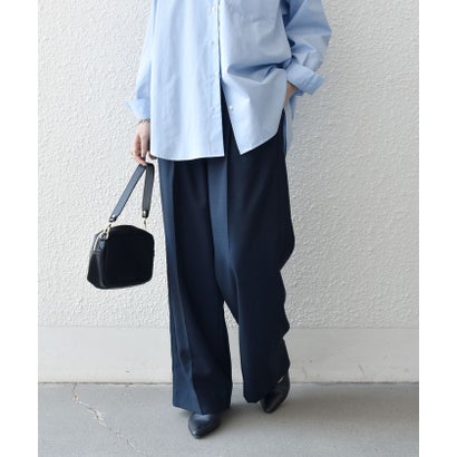 《予約》〈洗濯機可能〉グレンチェック センタープレス イージー ワイド パンツ［NAVY BLUE］ （グレー）｜詳細画像