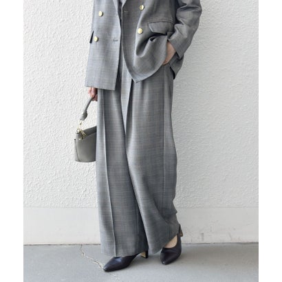 《予約》〈洗濯機可能〉グレンチェック センタープレス イージー ワイド パンツ［NAVY BLUE］ （グレー）｜詳細画像