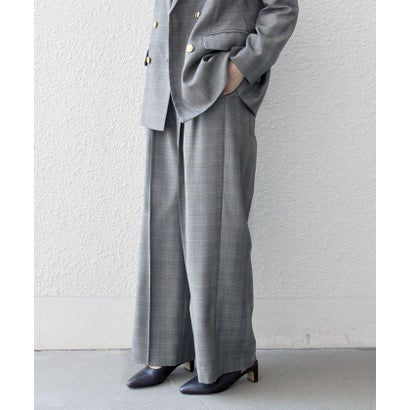《予約》〈洗濯機可能〉グレンチェック センタープレス イージー ワイド パンツ［NAVY BLUE］ （グレー）｜詳細画像