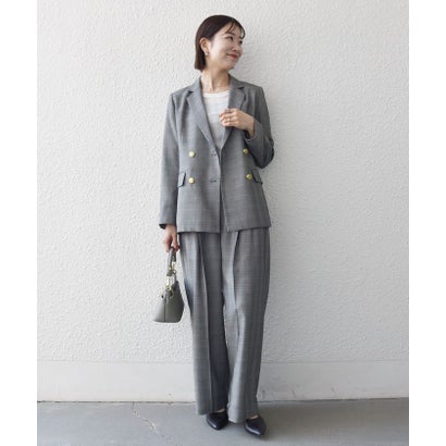 《予約》〈洗濯機可能〉グレンチェック センタープレス イージー ワイド パンツ［NAVY BLUE］ （ネイビー）｜詳細画像