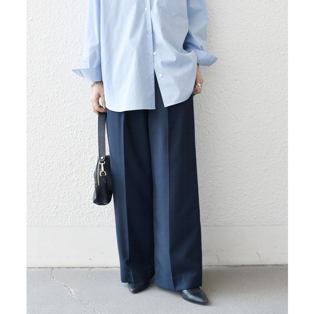 《予約》〈洗濯機可能〉グレンチェック センタープレス イージー ワイド パンツ［NAVY BLUE］ （ネイビー）