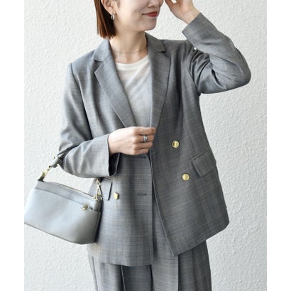 《予約》〈手洗い可能〉グレンチェック テーラード ダブル ジャケット［NAVY BLUE］ （ネイビー）｜詳細画像