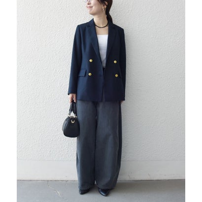 《予約》〈手洗い可能〉グレンチェック テーラード ダブル ジャケット［NAVY BLUE］ （ネイビー）｜詳細画像