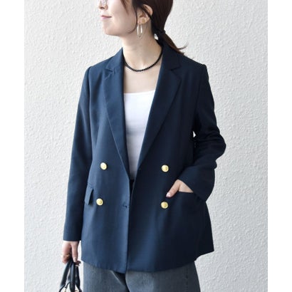 《予約》〈手洗い可能〉グレンチェック テーラード ダブル ジャケット［NAVY BLUE］ （ネイビー）｜詳細画像
