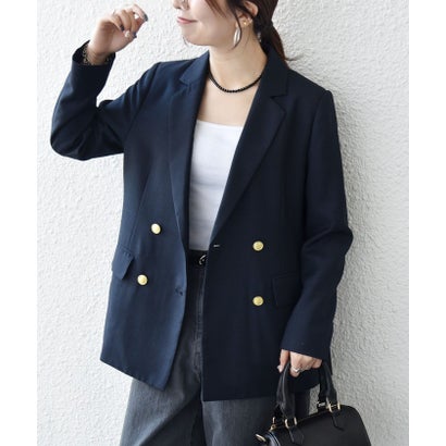 《予約》〈手洗い可能〉グレンチェック テーラード ダブル ジャケット［NAVY BLUE］ （グレー）｜詳細画像