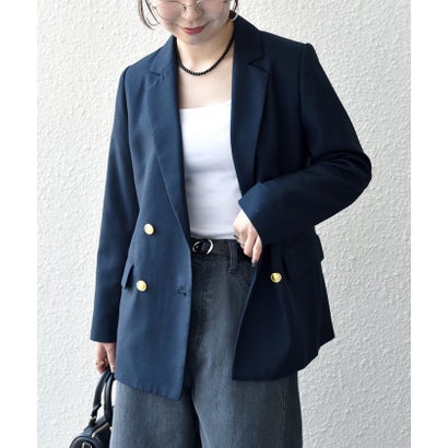 《予約》〈手洗い可能〉グレンチェック テーラード ダブル ジャケット［NAVY BLUE］ （グレー）｜詳細画像