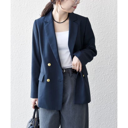 《予約》〈手洗い可能〉グレンチェック テーラード ダブル ジャケット［NAVY BLUE］ （グレー）｜詳細画像
