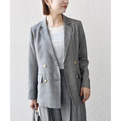 《予約》〈手洗い可能〉グレンチェック テーラード ダブル ジャケット［NAVY BLUE］ （グレー）｜詳細画像